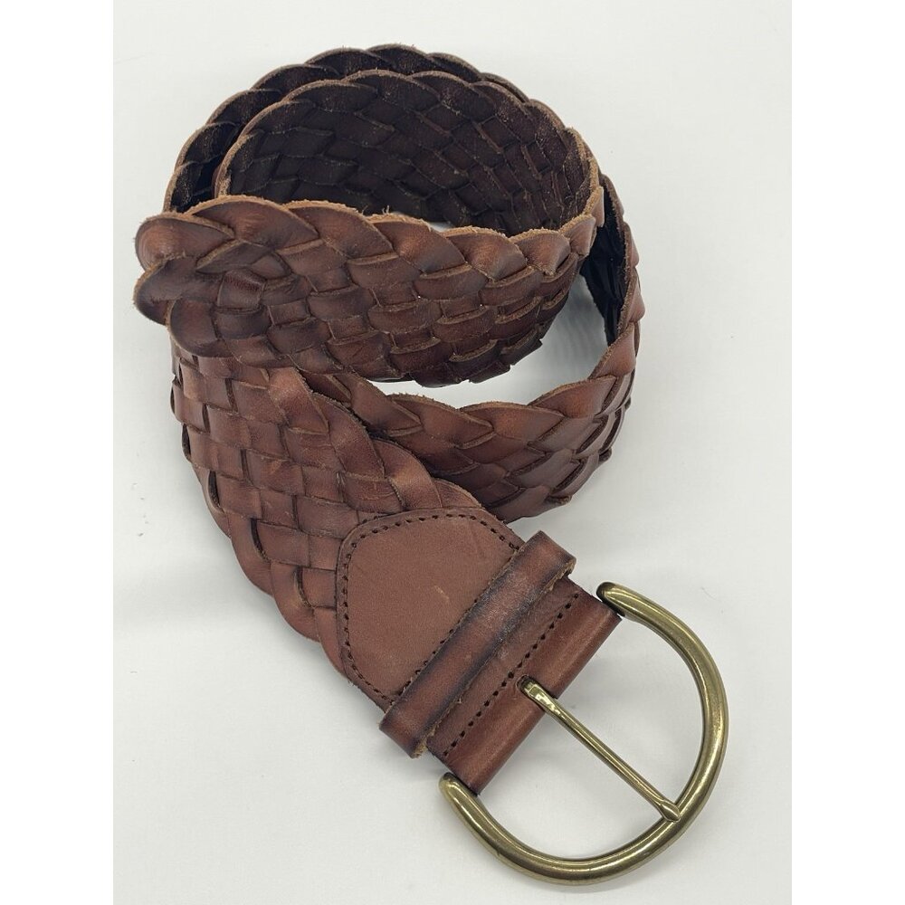 Madewell Brown Woven Leather Women’s 3" Wide Belt Sz S Boho Festival Peasant - Picture 4 of 6